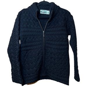 Aran Crafts Black Chunky Cardigan Sweater Size M